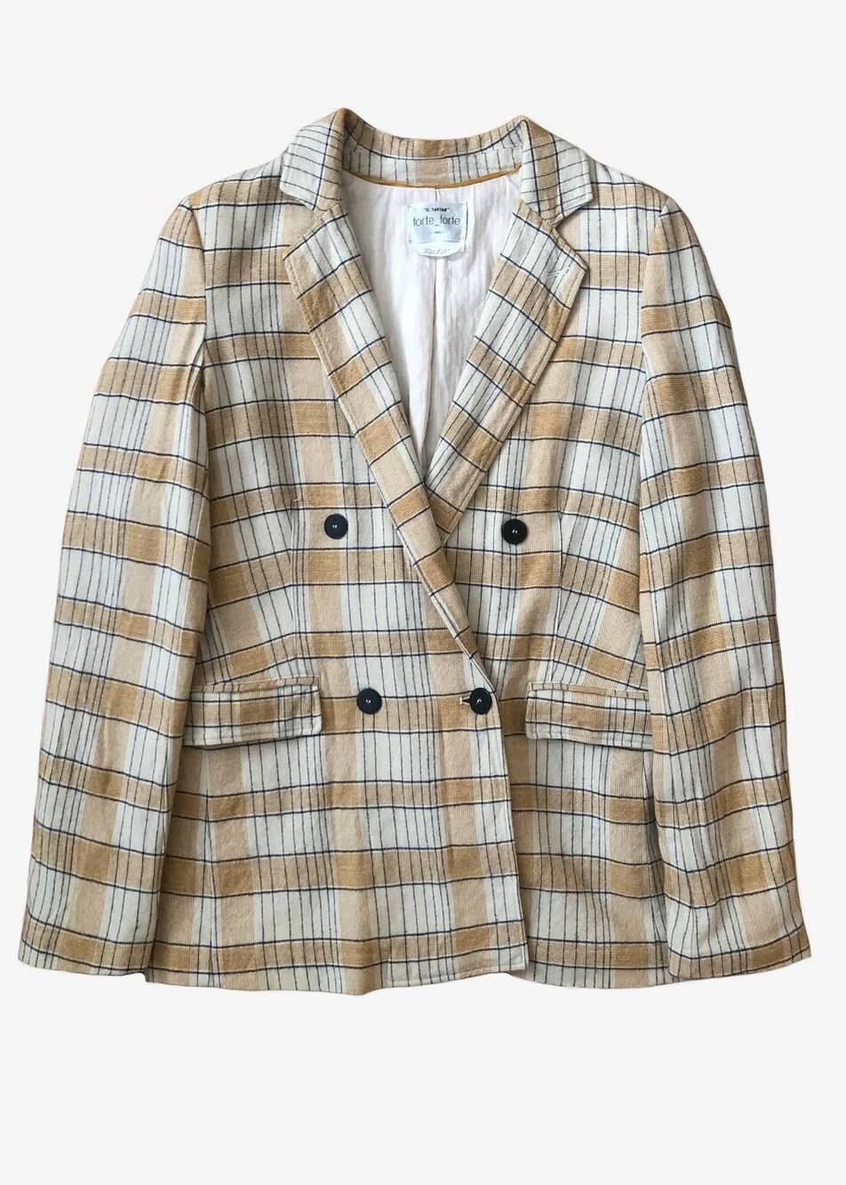 NEW FORTE FORTE women's tartan double-breasted blazer in ambra